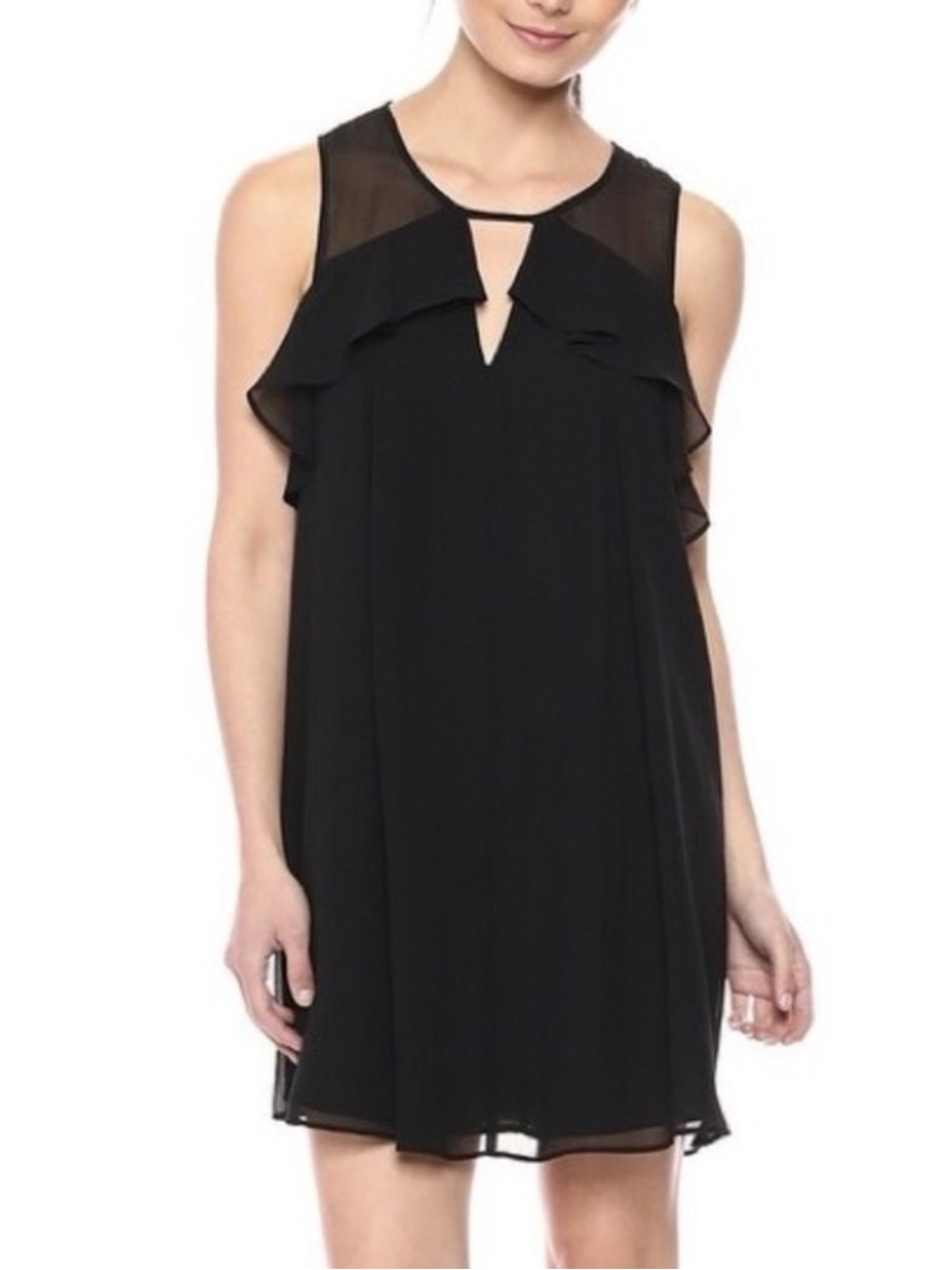 BCBGeneration Black Sleeveless Ruffle Shift Dress - Women's size large